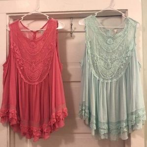 Mesh Crocheted Layered Tank - Seafoam Green